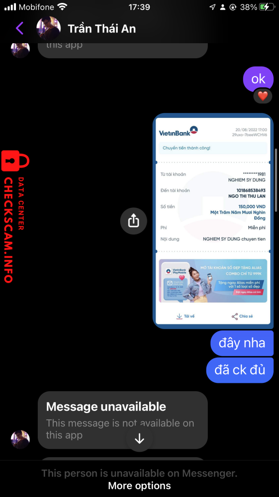 Evidência contra Ngo Thi Thu Lan