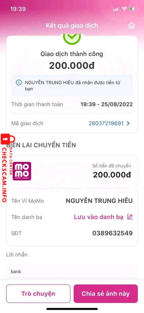 Evidência contra Nguyễn Trung Hiếu