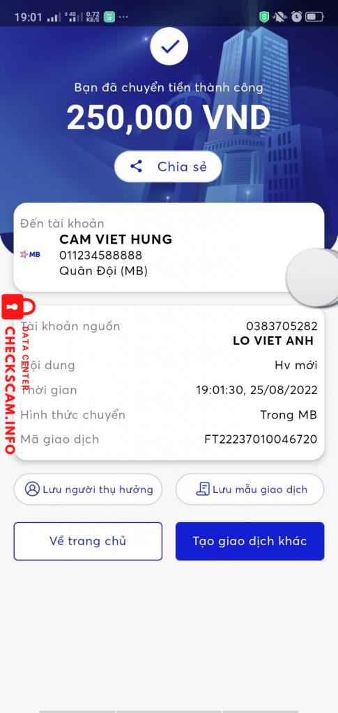 Evidência contra Cấm Việt Hùng