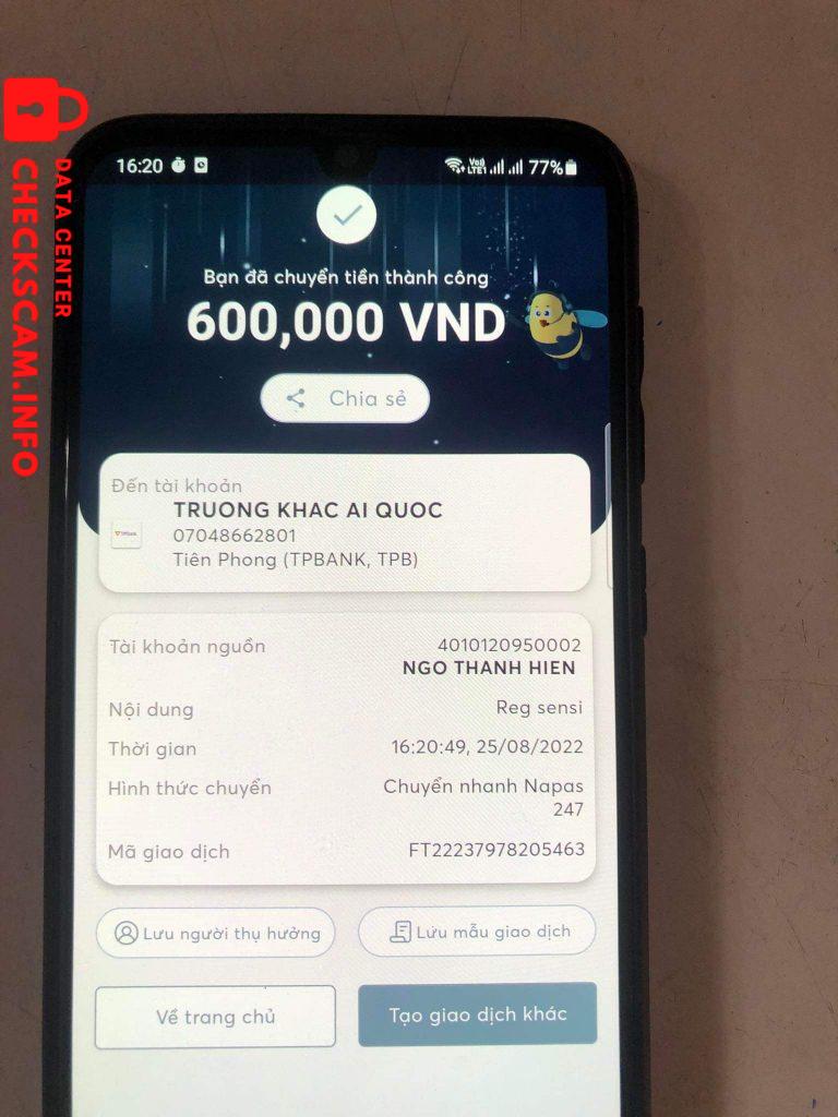 Evidência contra Truong Khac Ai Quoc