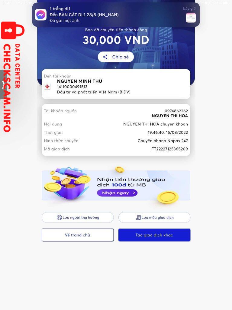 Evidência contra NGUYEN MINH THU