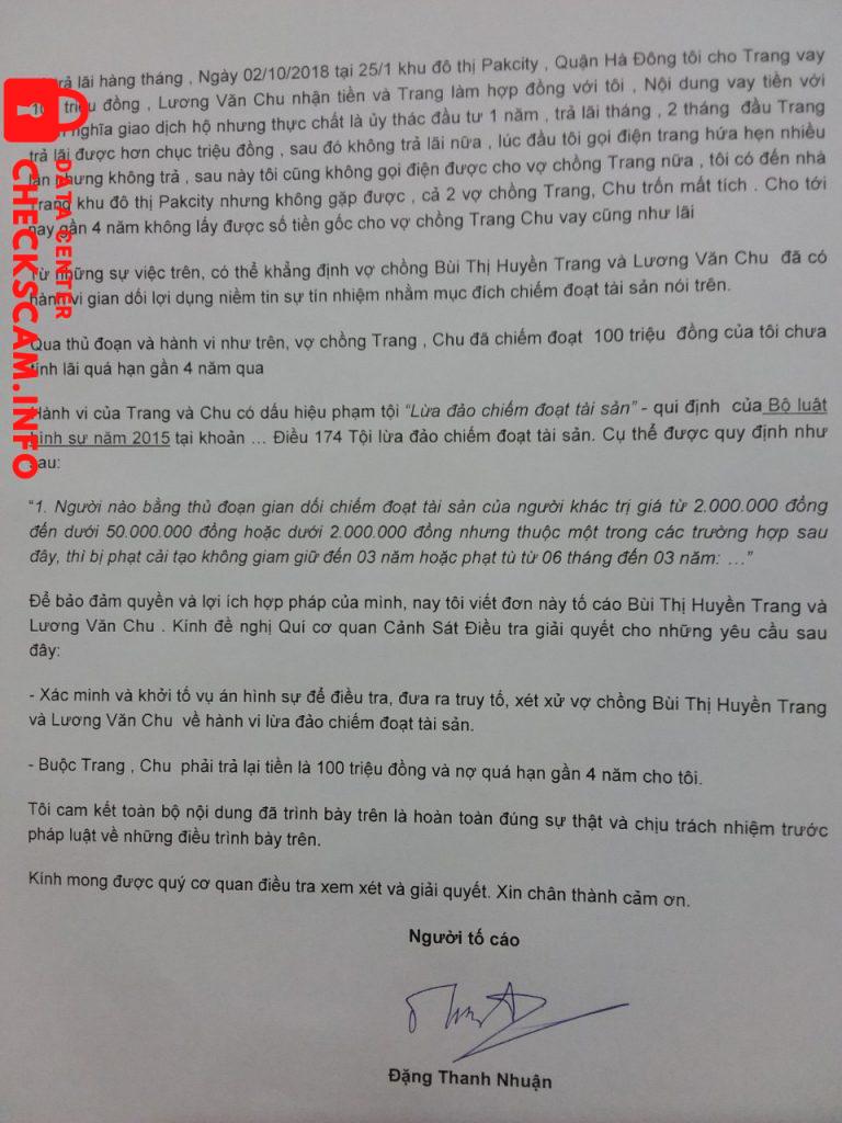 Evidência contra Bùi Thị Huyền Trang