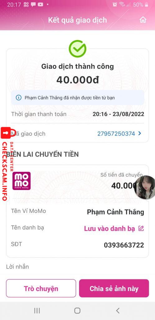 Evidência contra Phạm Cảnh Thắng
