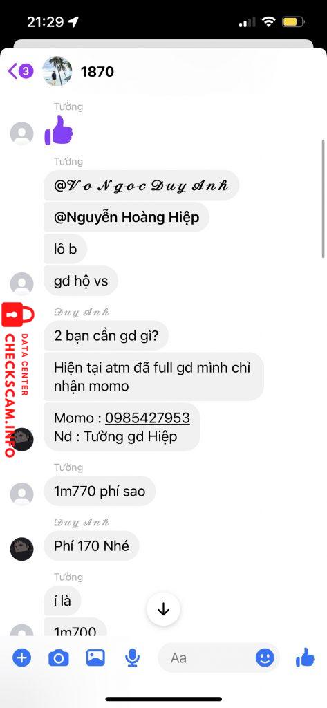 Evidência contra Võ Ngọc Lê Vy