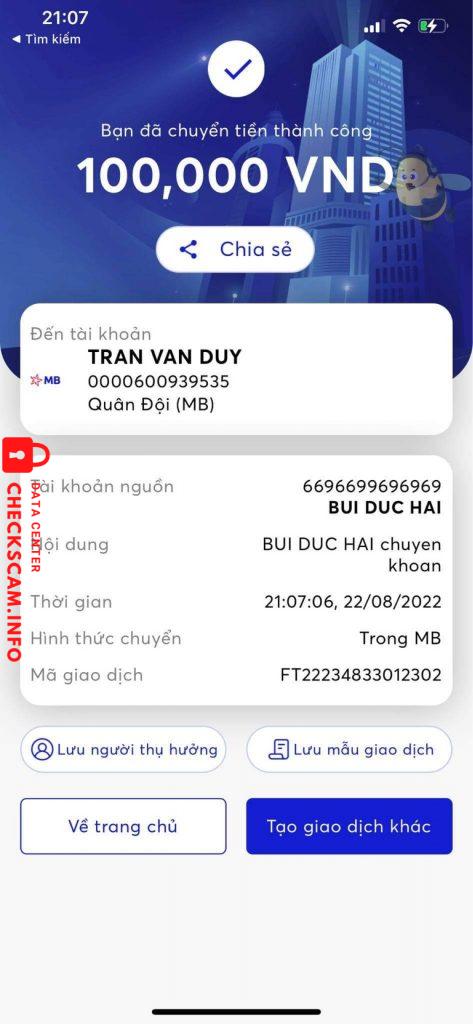 Evidência contra Tran van duy