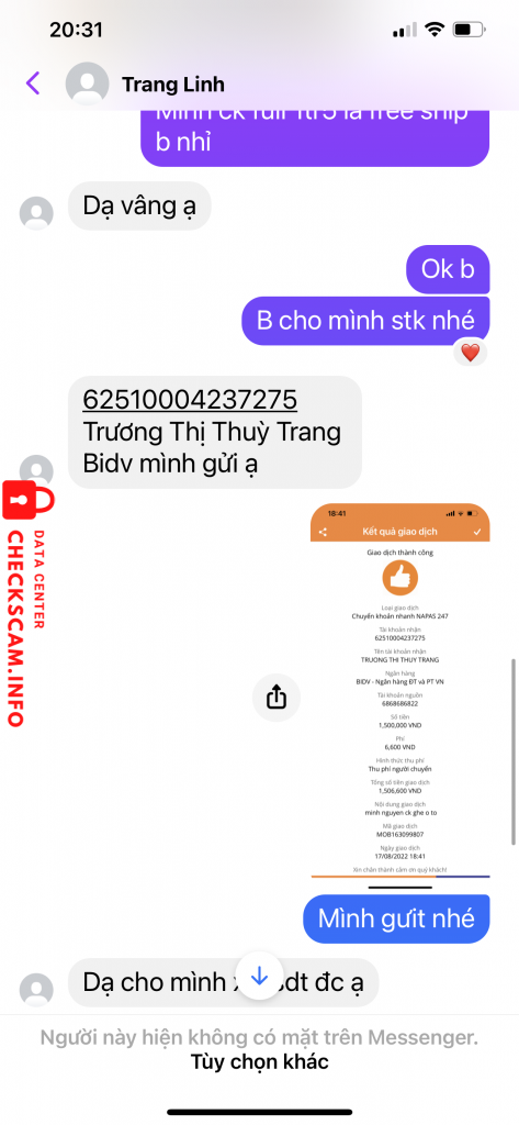 Evidência contra Trương thị thuỳ trang