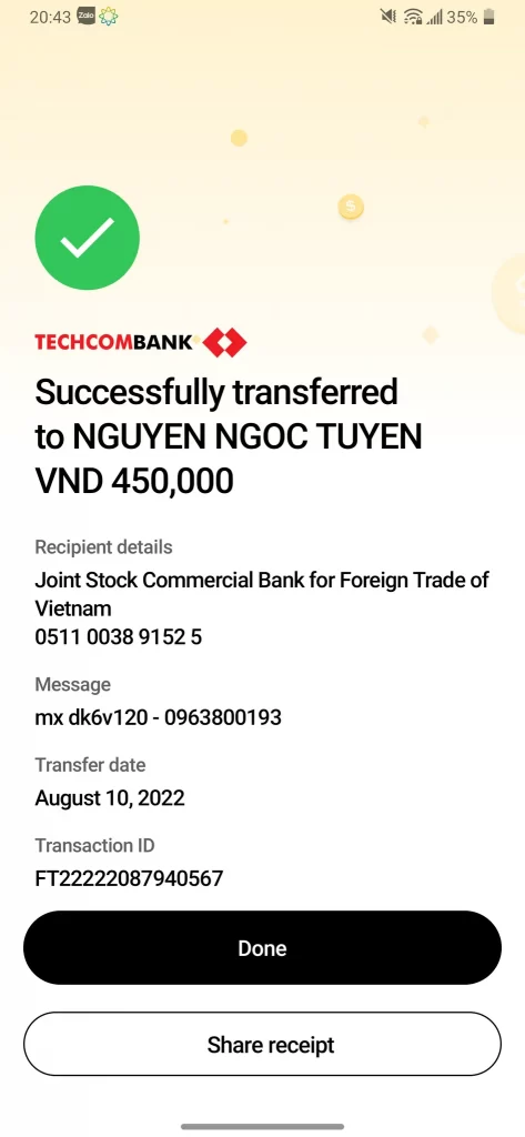 Evidência contra NGUYEN NGOC TUYEN