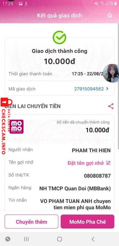 Evidência contra Pham Thi Hien