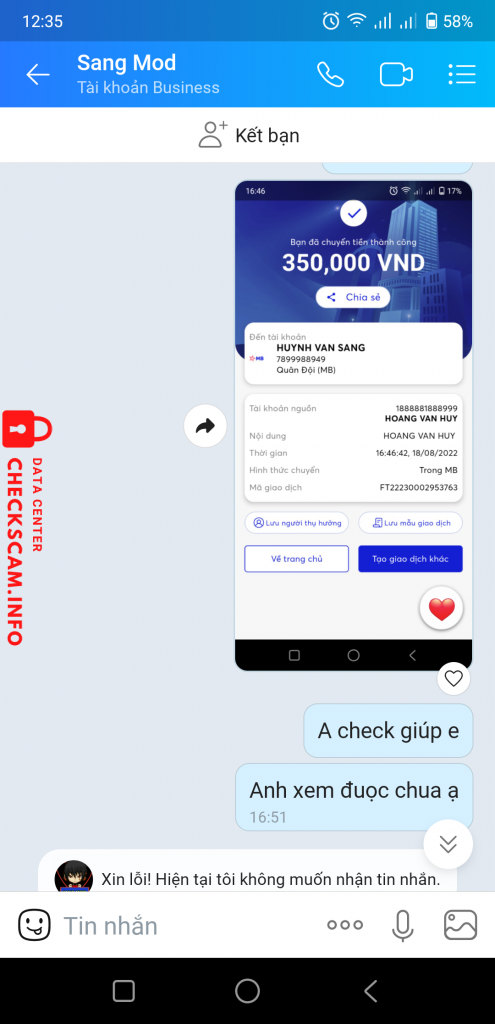 Evidência contra huynh van sang