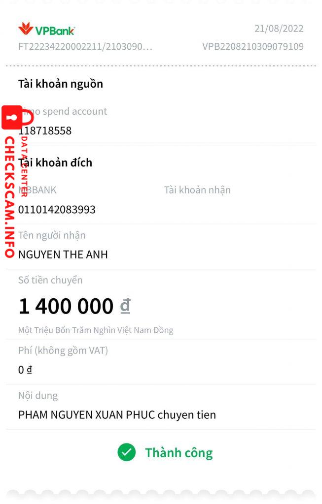 Evidência contra Nguyễn Thế Anh