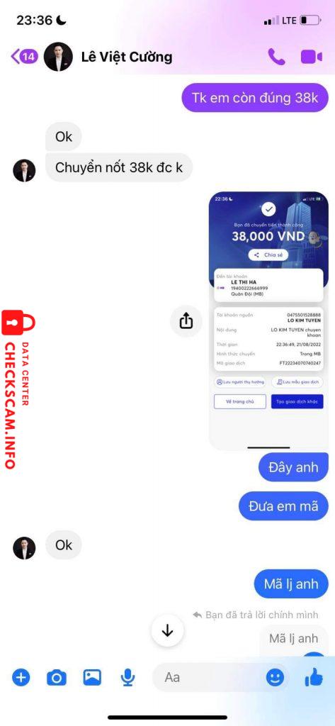 Evidência contra Lê Thị Hà