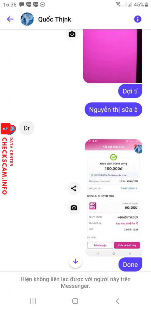 Evidência contra Nguyễn Thị Sữa