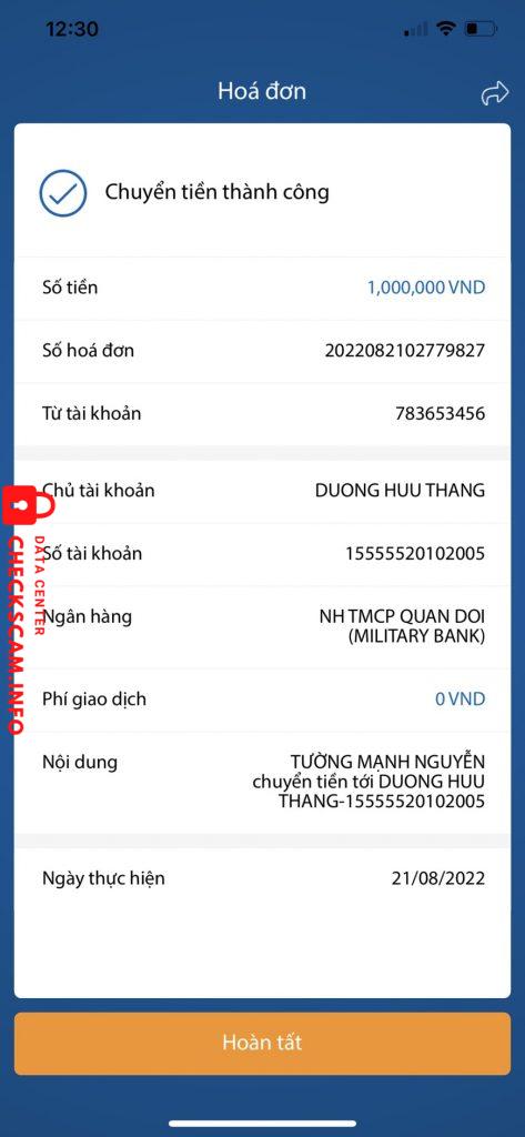 Evidência contra Duong Huu Thang