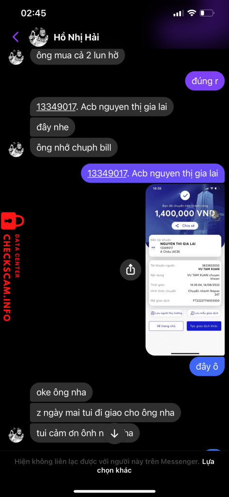Evidência contra Nguyen Thi Gia Lai