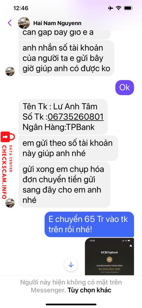 Evidência contra Lư Anh Tâm