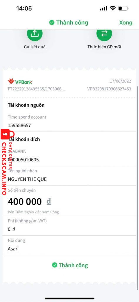 Evidência contra Nguyễn Thế Quế