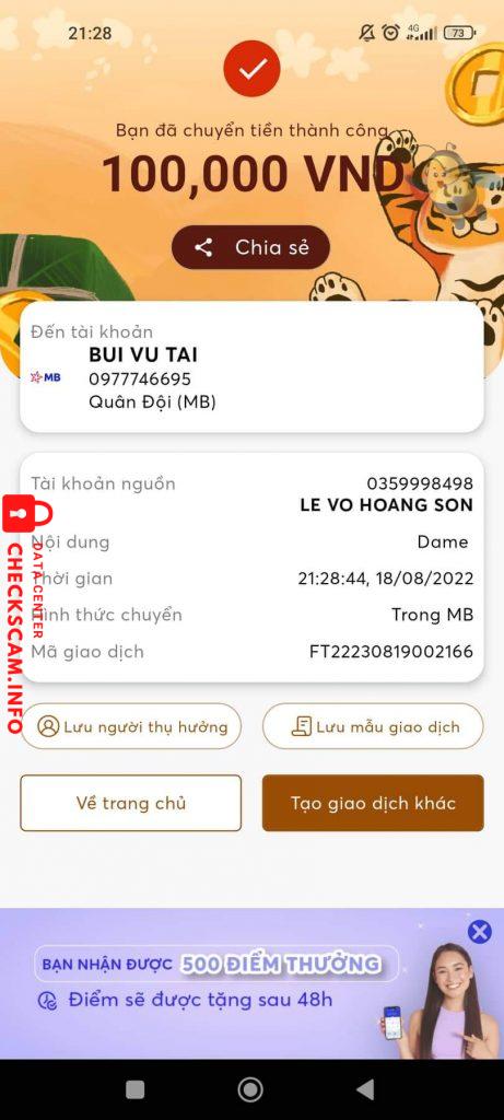 Evidência contra Bui Vu Tai