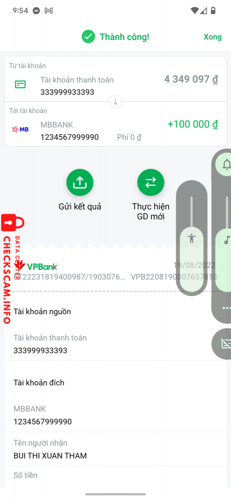 Evidência contra BUI THI XUAN THAM