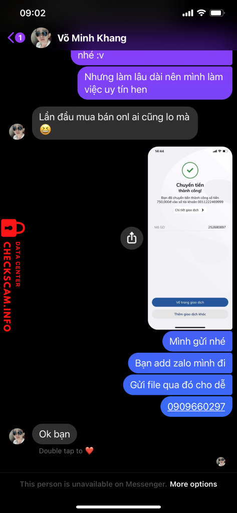 Evidência contra VO MINH KHANG