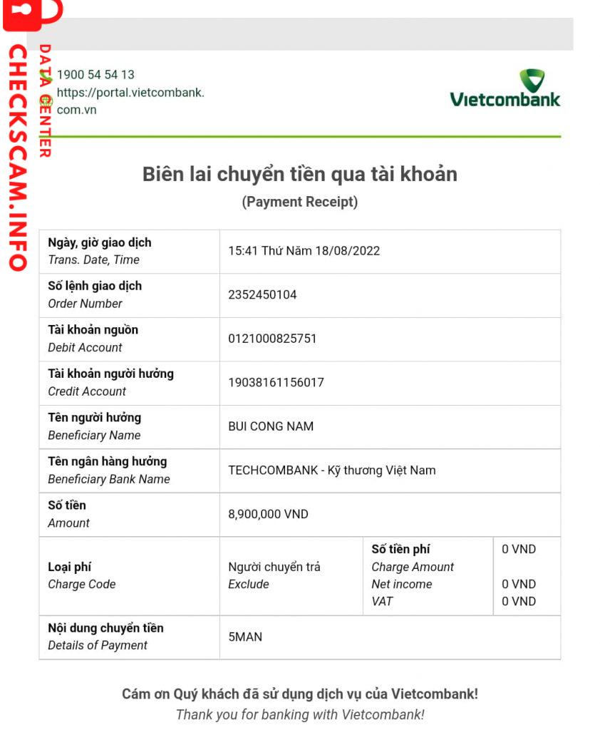 Evidência contra BUI CONG NAM