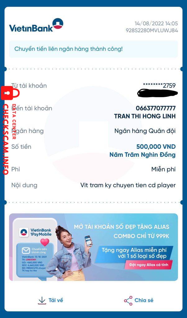 Evidência contra Tran Thi Hong Linh