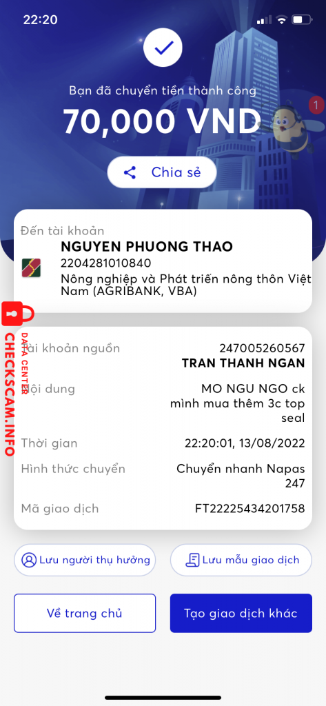 Evidência contra Nguyễn Phương Thảo