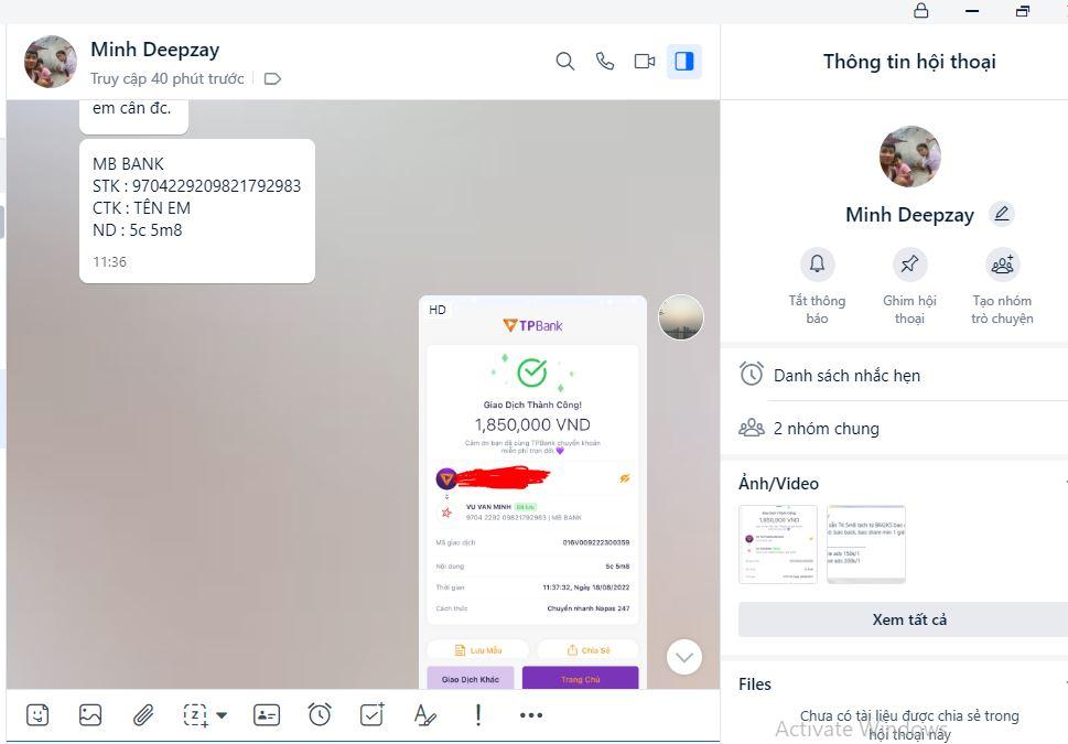 Evidência contra VŨ VĂN MINH
