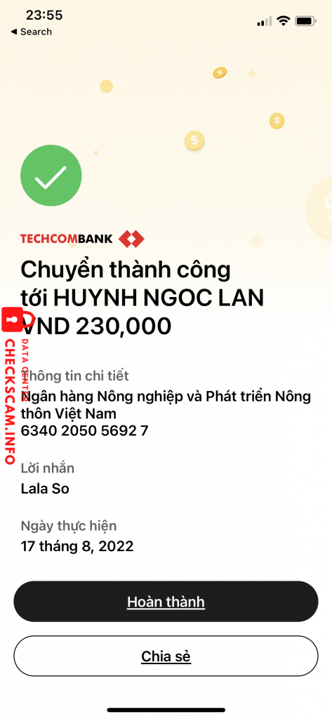 Evidência contra HUYNH NGOC LAN