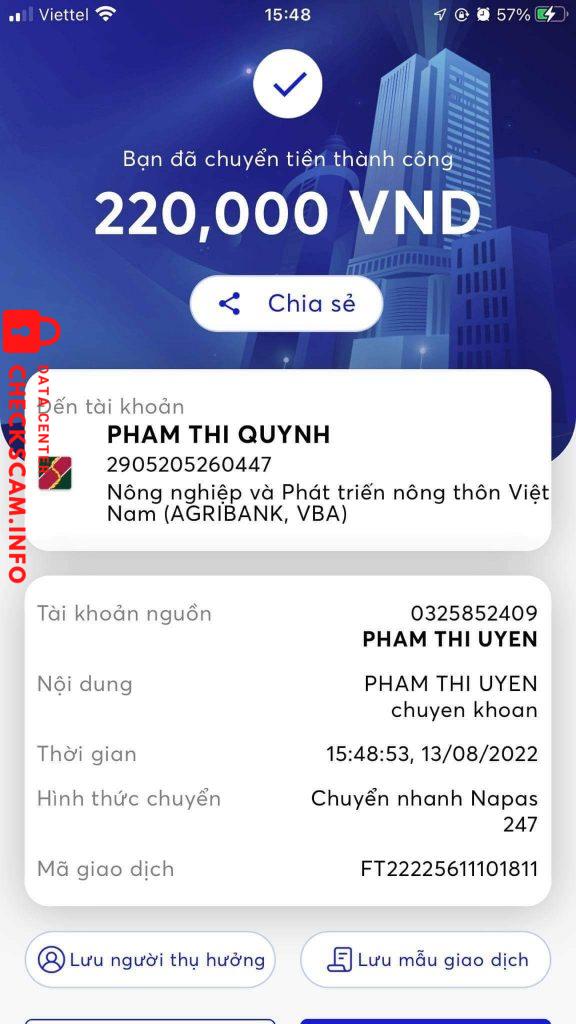 Evidência contra Phạm Thị Quỳnh