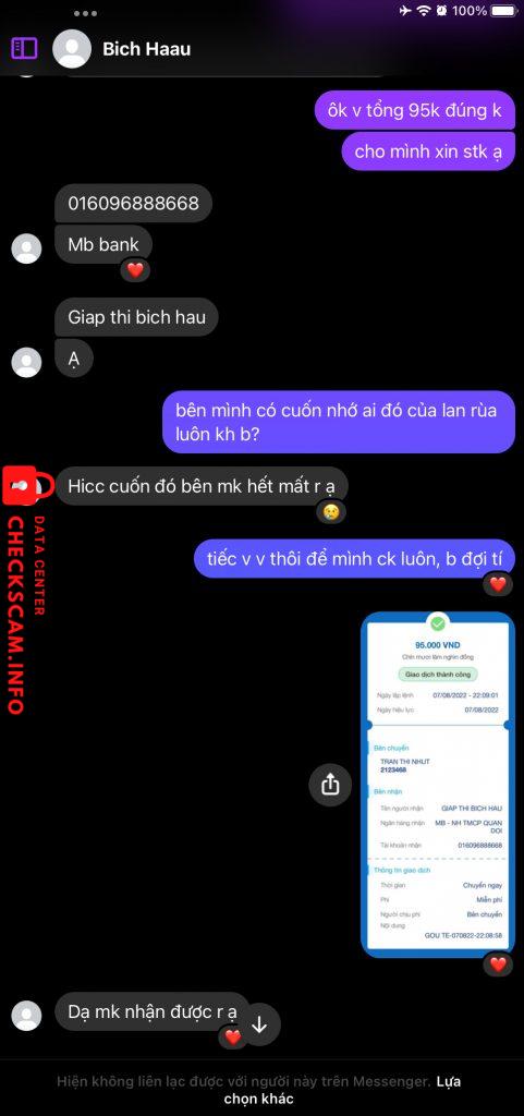 Evidência contra GIAP THI BICH HAU