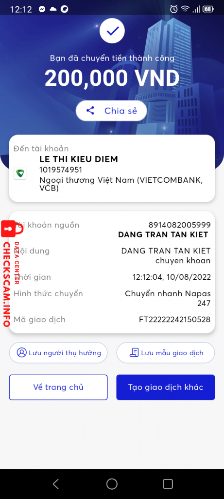 Bewijs tegen Le Thi Kieu Diem