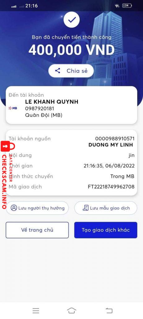 针对的证据 Lê Khánh Quỳnh