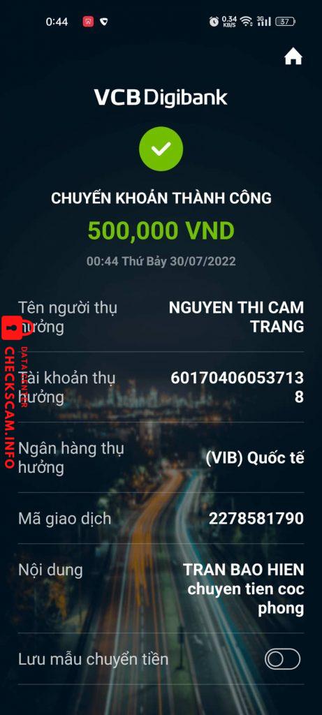 Доказательства против NGUYEN THI CAM TRANG