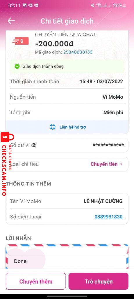 针对的证据 Lê Nhật Cường