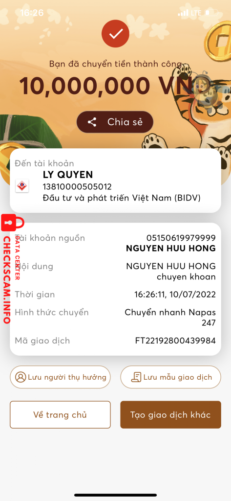 Bewijs tegen LY QUYEN