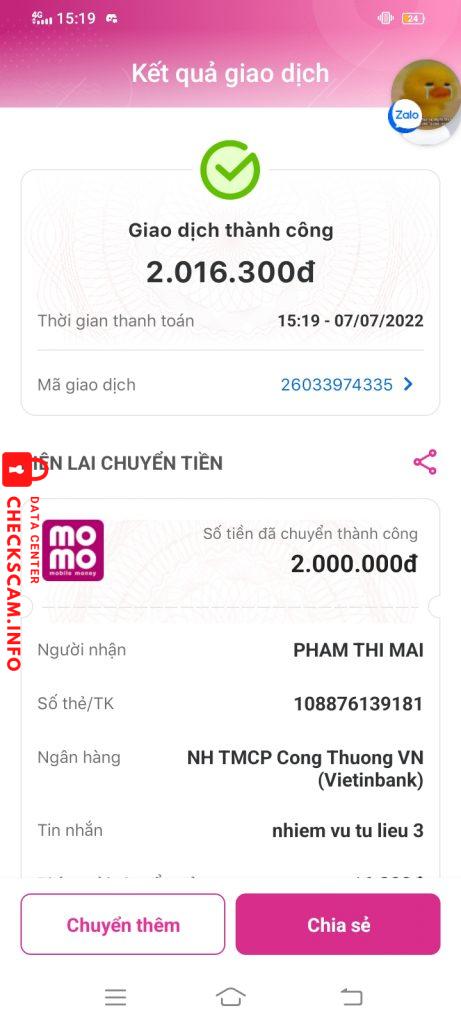 Preuves contre Phạm Thị Mai
