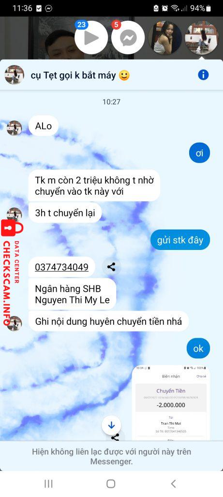 Preuves contre NGUYEN THI MY LE