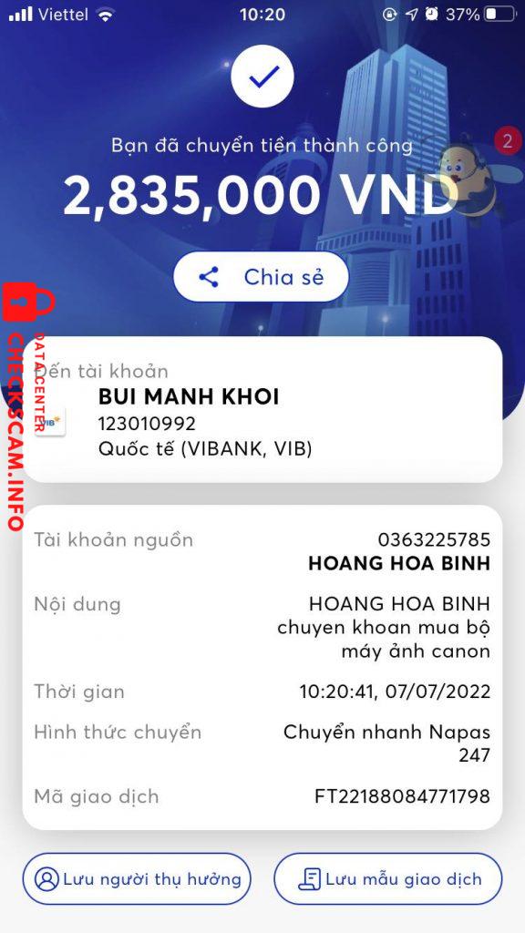 Preuves contre Bùi Mạnh Khởi