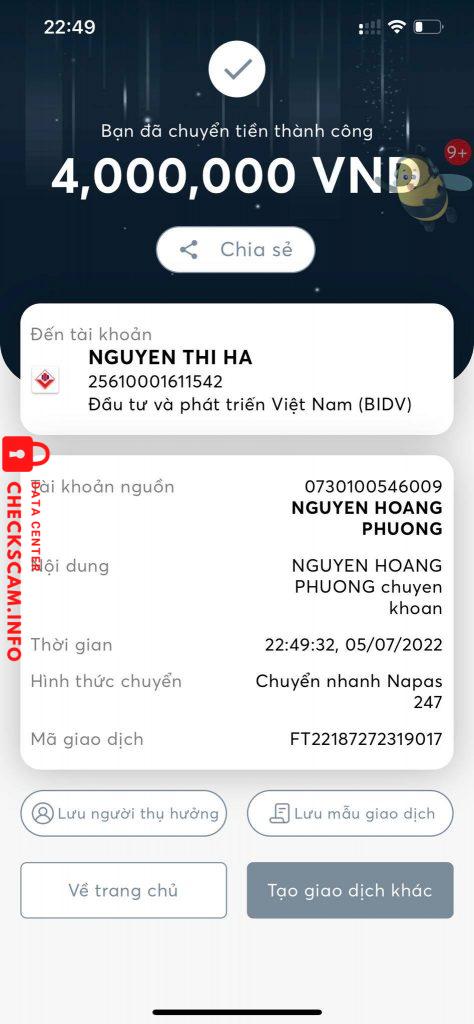 Preuves contre NGUYEN THI HA