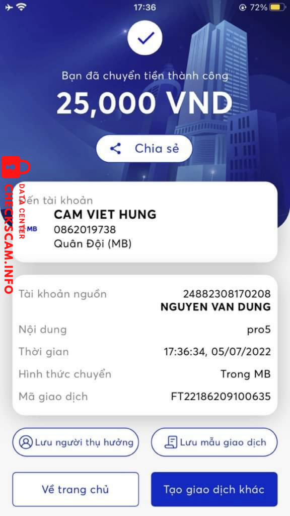 Preuves contre CẦM VIỆT HÙNG