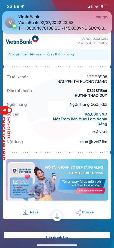 Preuves contre HUYNH THAO DUY