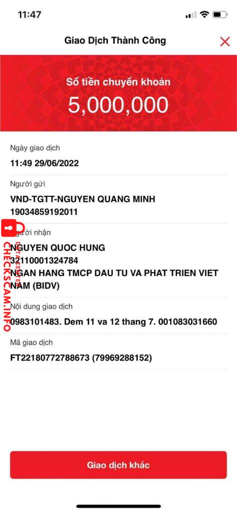 Preuves contre Nguyen Quoc Hung