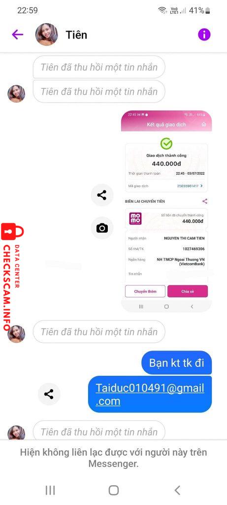 Preuves contre NGUYEN THI CAM TIEN