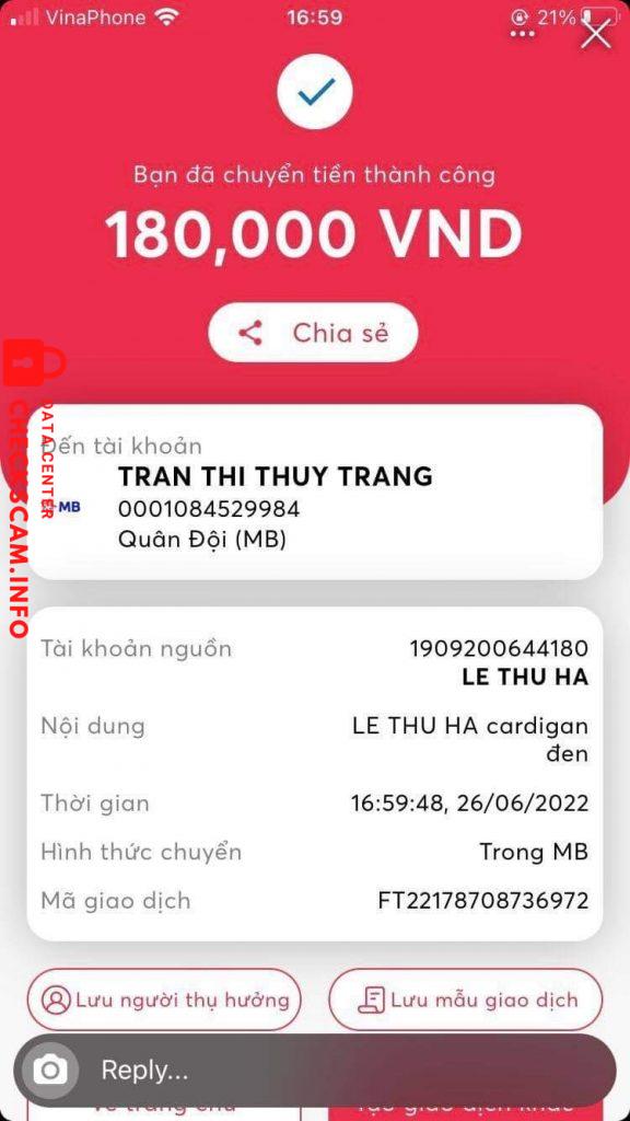 Preuves contre TRAN THI THUY TRANG