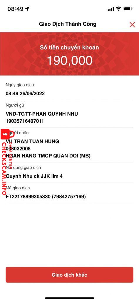 Preuves contre Vũ Trần Tuấn Hưng