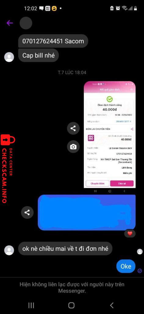 Bằng chứng chống lại Le Danh Thanh Duy