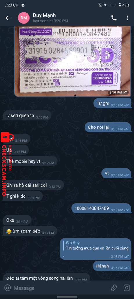 Bằng chứng chống lại Duy mạnh (telegram)