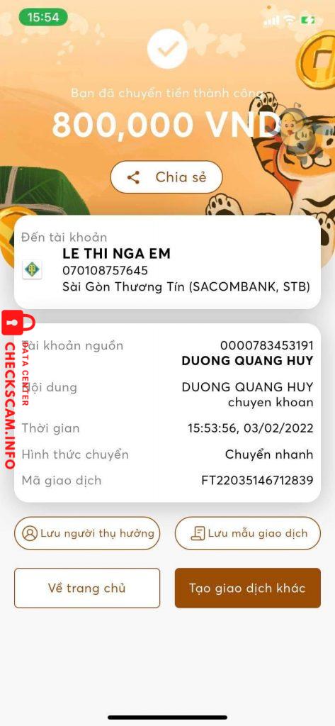 Bằng chứng chống lại LE THI NGA EM