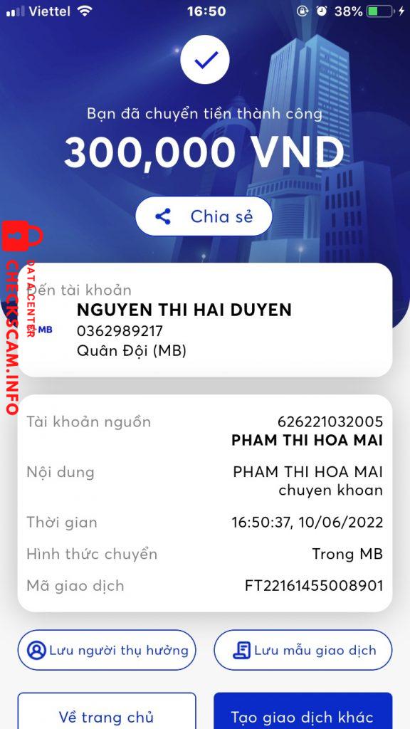 Bằng chứng chống lại NGUYEN THI HAI DUYEN