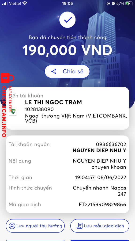Bằng chứng chống lại LE THI NGOC TRAM